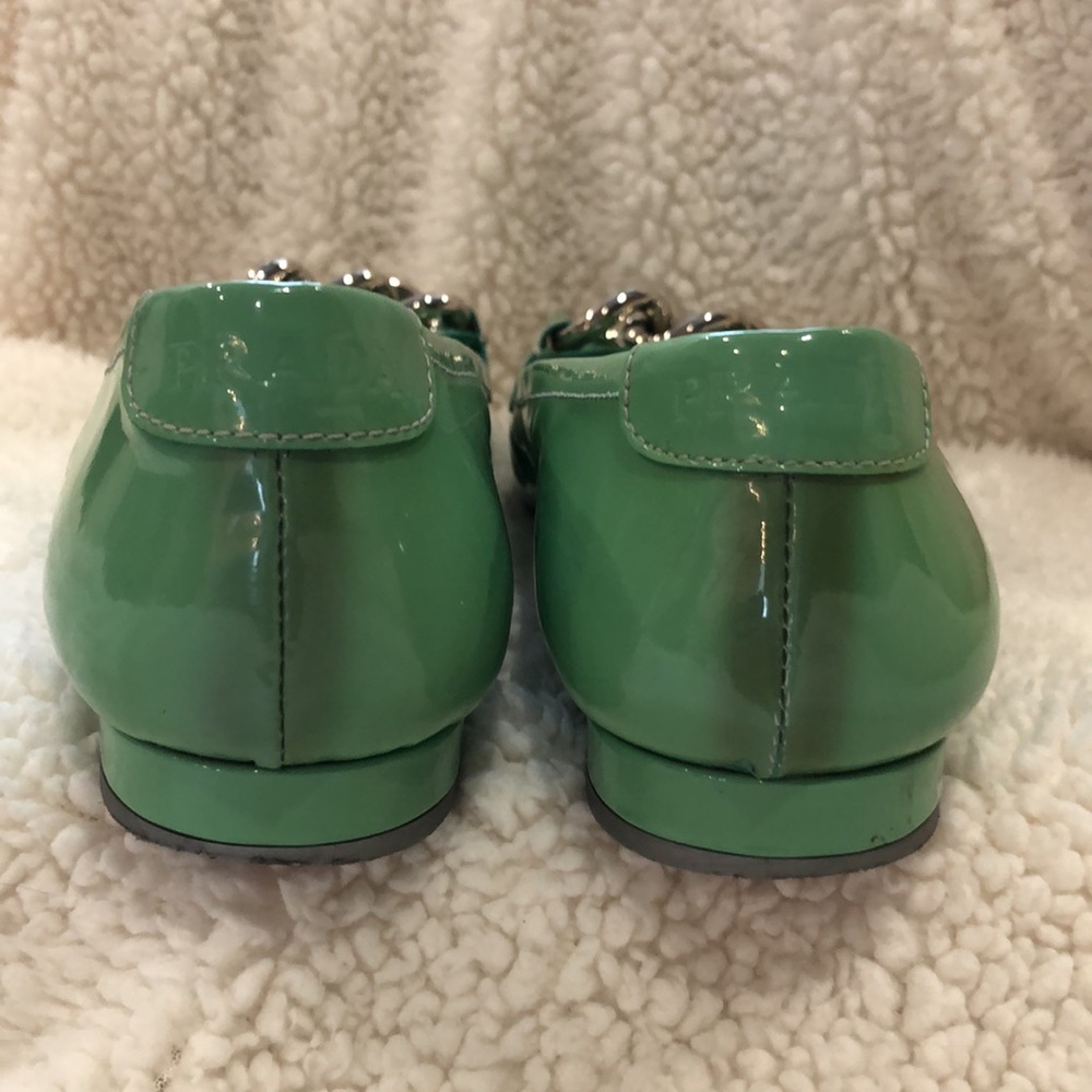 Prada Women's Green Patent Leather Bit Block Heel Loafers - Picture 5 of 13